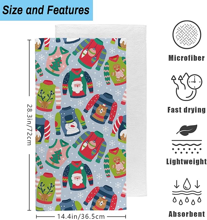 Christmas Ugly Sweater Hand Towel Set of 2, Childish Christmas Holiday Sweater - Image 2