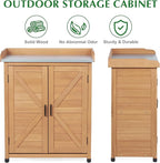 Outdoor Storage Cabinet & Potting Bench Table with Metal Top, Wooden Patio Furniture, Garden Workstation (Light Brwon, 39x31.5x17in) - Image 4