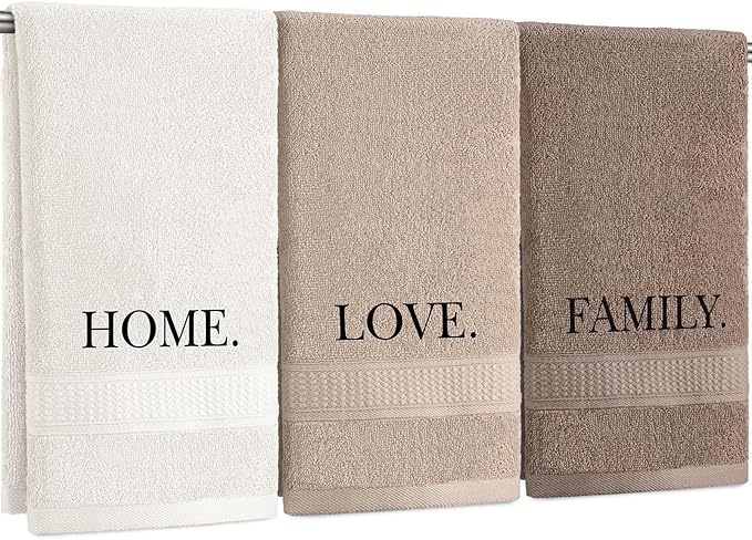 3 Pcs Home Love Family Hand Towels Farmhouse Decorative Embroidered Bathroom by FuWeave