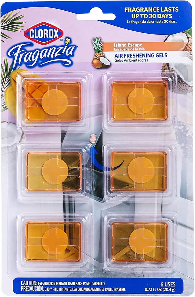 Clorox Fraganzia Stick-On Gel Fresheners, Island Escape Trash Can Deodorizer Up by Clorox