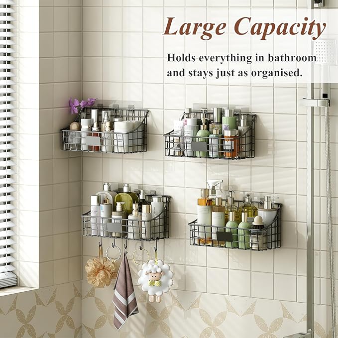 Hanging Wall Wire Basket-4Pack, Large Metal Organizer Baskets & Bathroom Shower - Image 9