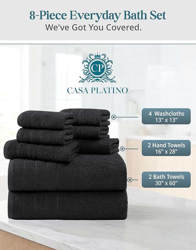 Casa Platino 100% Cotton Bath Towel Pack of 8 - Image 4