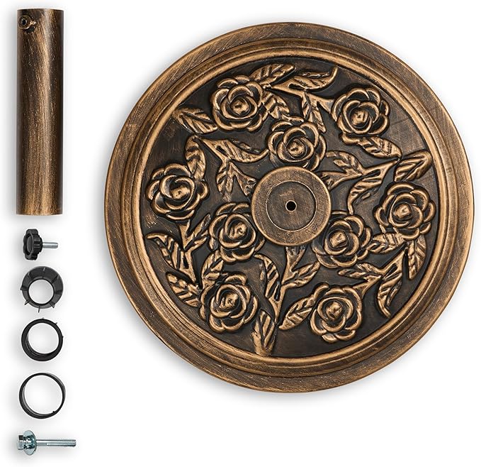 Backyard Expressions 20 lb Patio Umbrella Base Stand, Decorative Rose Medallion Antique Bronze Finish, Fits 1.5–1.9 in Poles w/Adapters, 18 in Round Weighted Outdoor Umbrella Holder for Deck & Table - Image 5