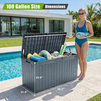 Flamaker Resin Deck Box 100 Gallon Large Lockable Outdoor Storage Box Waterproof for Patio Cushions, Tools, Pool Accessories (Gray) - Image 2