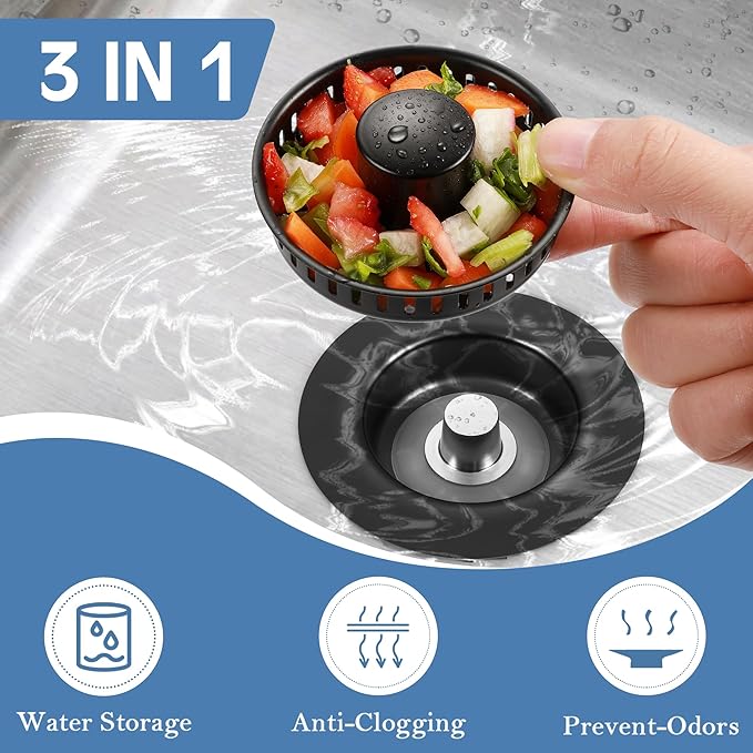 Kitchen Sink Drain Strainer 2 Pack, 304 Stainless Steel Pop Up Sink Stopper - Image 2