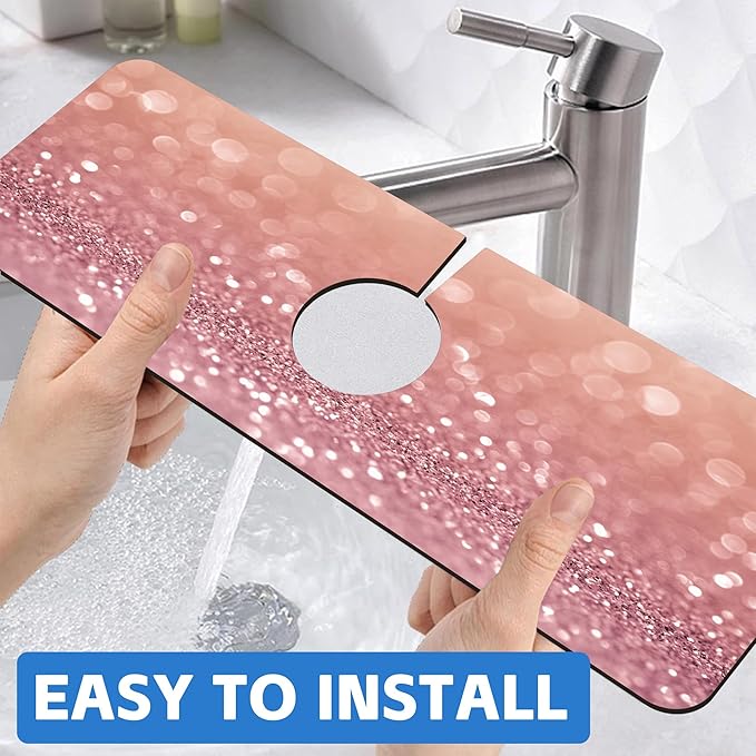 Abstract Pink Glitter Diamond Sink Faucet Absorbing Mat Sink Splash Guard - Image 6