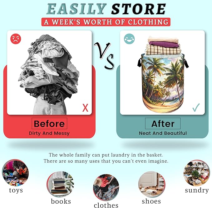 Retro Hawaii Palm Tree Laundry Basket Summer Beach Foldable Funny Laundry - Image 3