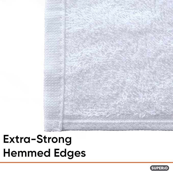 Superio White Washcloths 12 Pack Terry Cloth Rags 100% Cotton 12" Cleaning - Image 4