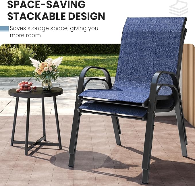 Patio Dining Chairs Set of 4, Outdoor Stackable Dining Chairs High Back for All Weather, Patio Furniture for Backyard, Porch, Garden, Pool Deck (Blue) - Image 6