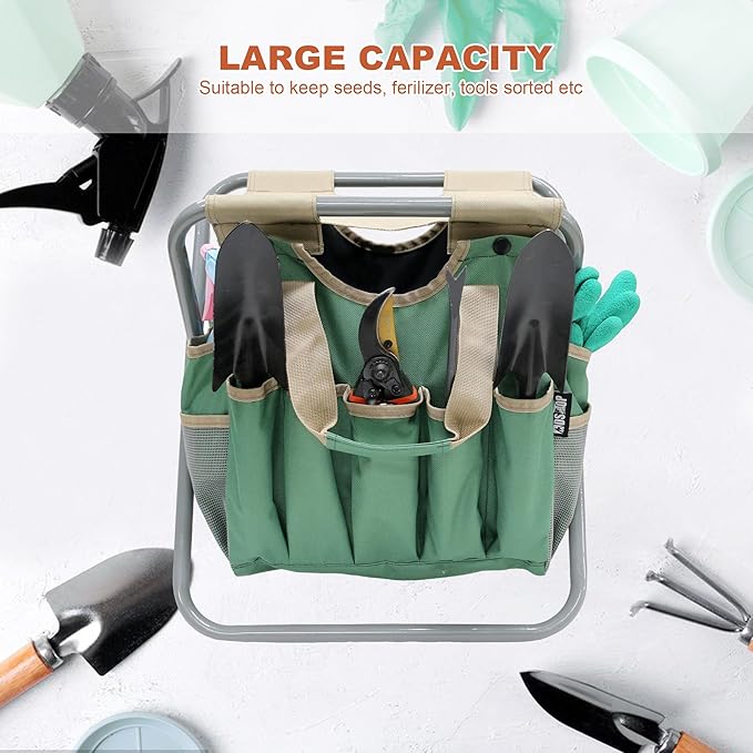 MDSTOP Folding Gardening Stool with Detachable Storage Tote Bag, Gardening Tools Set Organizer for Fishing Outdoor Sports Hiking Camping Garden, Gardening Gifts for Mom/Dad and Gardeners (Polyester) - Image 8