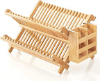 QUEENKAY Dish Drying Rack Collapsible 2-Tier Bamboo Dish Rack by QUEENKAY