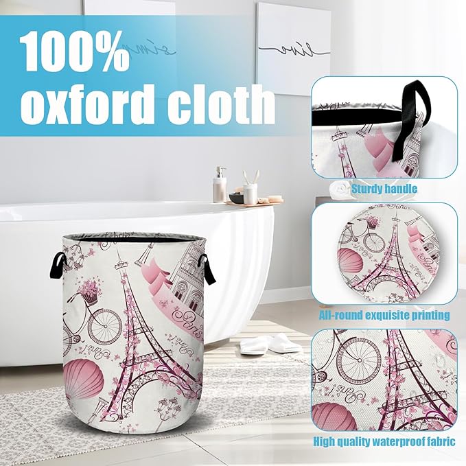 Romantic Paris Eiffel Tower Laundry Basket, Laundry Hamper Collapsible Oxford - Image 4