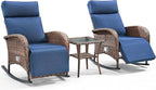 3 Pieces Zero Gravity Wicker Patio Rocking Recliner Chairs Set of 2 - Wicker Outdoor Lounge Chair with Side Table, Adjustable Backrest & Footrest, High Back Outdoor Recliner Chair for Pool Deck Blue - Image 7