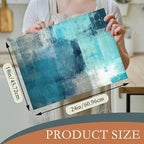 Teal Grey Abstract Art Dish Drying Mat, Drying Rack Pad Countertop Dishes Ultra - Image 2