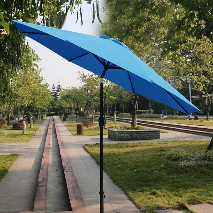 Sunnyglade 9' Patio Umbrella Outdoor Table Umbrella with 8 Sturdy Ribs (Blue) - Image 5