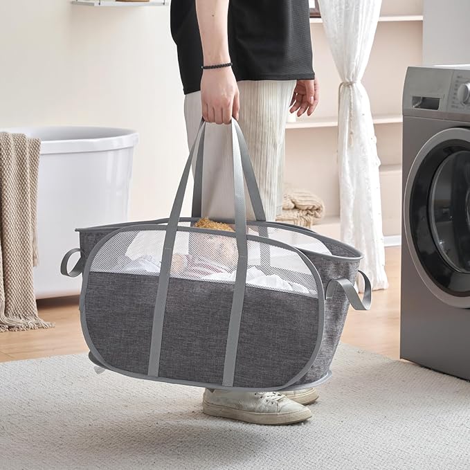 TECHMILLY Collapsible Laundry Basket, Foldable Tear Proof Mesh Pop Up Hamper - Image 3