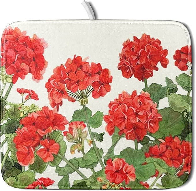 Spring Dish Drying Mat for Kitchen Counter Geranium Summer Floral Seasonal by Unknown