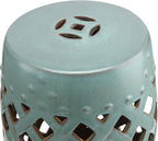 Outsunny 13" x 18" Ceramic Garden Stool with Woven Lattice Design & Glazed Strong Materials Decorative Outdoor Stool, Antique Blue - Image 8