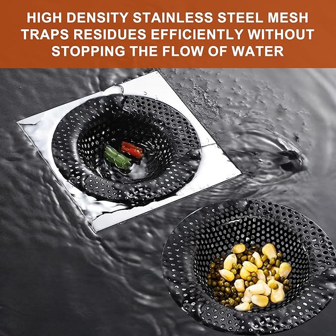 2 Pcs Black Stainless Steel Mesh Sink Drain Strainer, 4.45" Top/2.95" Kitchen - Image 6
