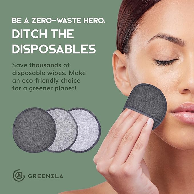 Greenzla Reusable Makeup Remover Pads Premium Set, 12 Pack Microfiber Cotton - Image 4