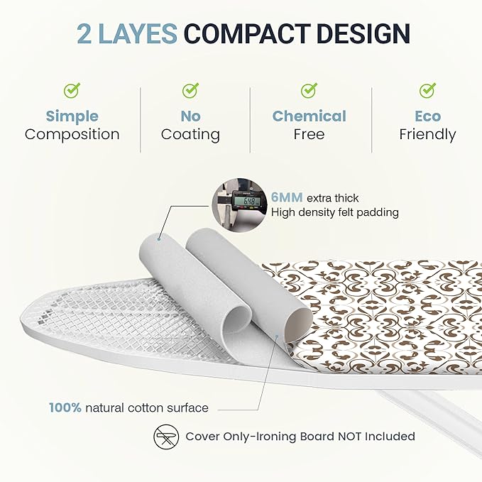 Ironing Board Cover and Pad 15"x54" Extra Thick Natural Cotton, Scorch and - Image 5