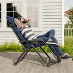 UDPATIO Oversized Zero Gravity Chair 29In XL Patio Reclining Chair with Cushion, Outdoor Folding Adjustable Recliner with Cup Holder, Foot Rest & Padded Headrest, Support 500LB, Navy - Image 2