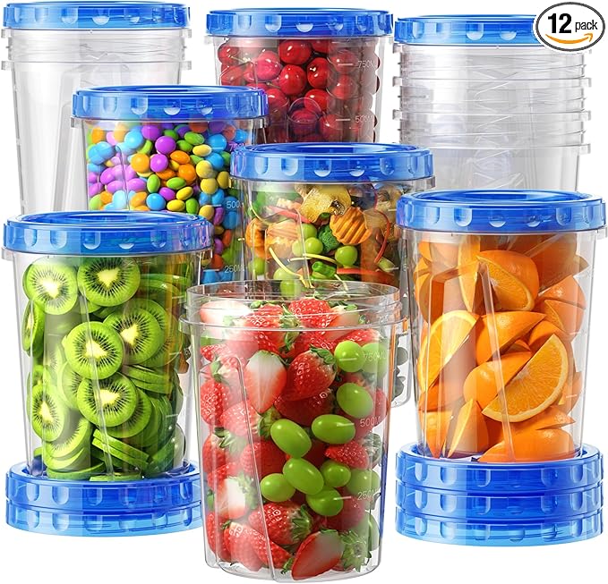 12 Pack-34oz Freezer Storage Containers, Plastic Food Storage Containers by Unknown