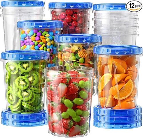 12 Pack-34oz Freezer Storage Containers, Plastic Food Storage Containers by Unknown