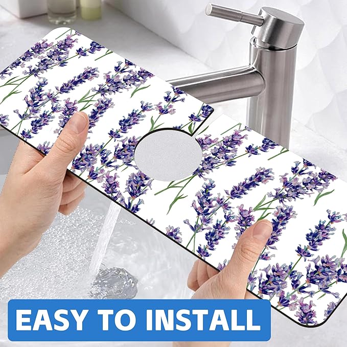 Watercolor Lavender Bunches Kitchen Sink Splash Guard Mat Absorbent Fast Drying - Image 6