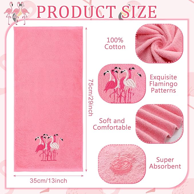 2 Pcs Flamingo Hand Towels Hot Pink Bathroom Decor 14x29 Inch Embroidered 100% - Image 3