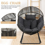 Vongrasig Wicker Rocking Egg Chair PE Rattan with Cushion, Oversized Patio Lounge Rocker Chair for Outdoor, Indoor, Balcony, Backyard, Garden, Black/Rattan - Image 4