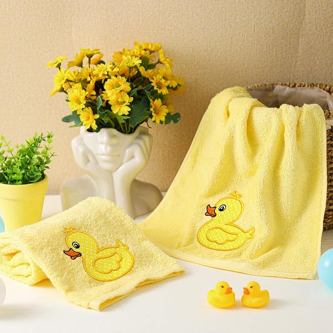2 Pcs Rubber Ducky Hand Towels Yellow Bathroom Decor 14x29 Inch Embroidered - Image 5