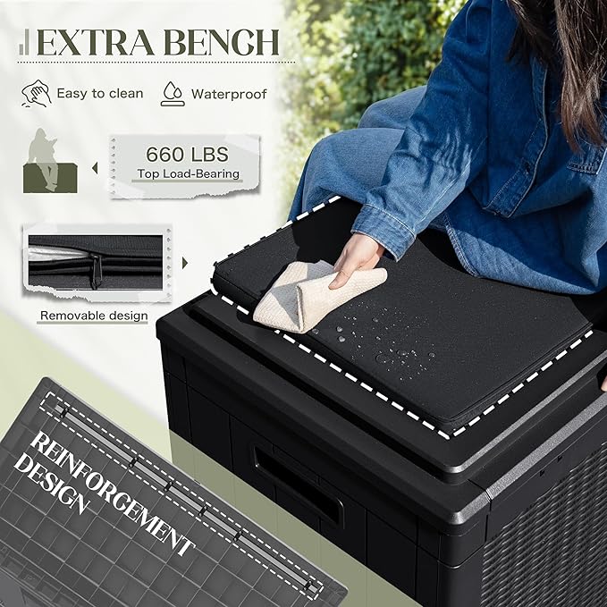 Greesum 100 Gallon Resin Deck Box Large Outdoor Storage with Cushions for Patio Furniture, Garden Tools, Pool Supplies, Weatherproof and UV Resistant, Lockable, Black - Image 7