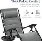 Best Choice Products Oversized Padded Zero Gravity Chair, Folding Outdoor Patio Recliner, XL Anti Gravity Lounger for Backyard w/Headrest, Cup Holder, Side Tray, Polyester Mesh - Ice Gray - Image 4