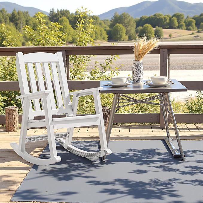 Devoko PP Material Rocking Chair Outdoor Indoor All Weather High Back Patio Rocker for Adult Heavy Duty Rocking Chair for Patio Backyard Porch Garden (Heavy Duty, White) - Image 2