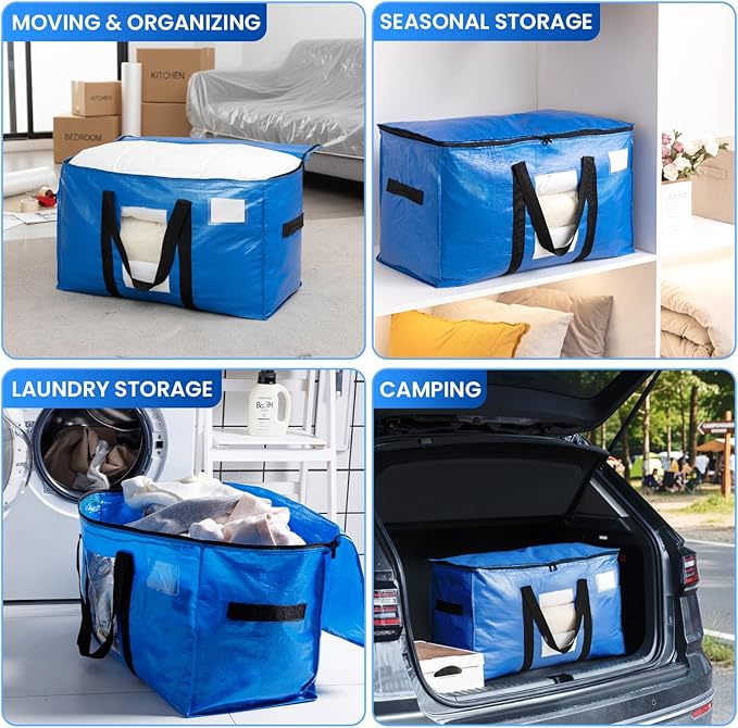 TAILI Extra Large Moving Bags, 6 Pack Blue Heavy Duty Totes - Image 8