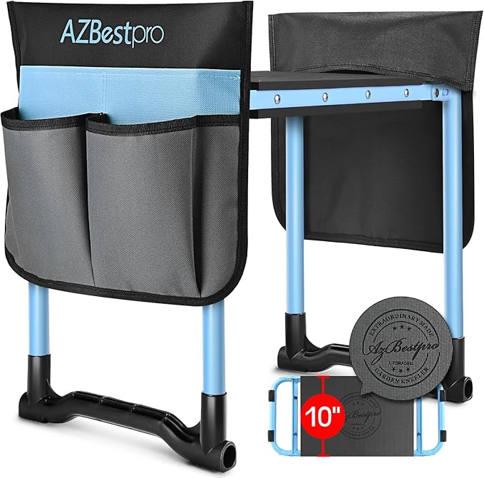 Garden Kneeler and Seat, Upgraded Foldable Heavy Duty Gardening Stool - Widened to 10" Stable Wear-Resistant Prevent Knee and Back Pain, Bench High-End 2 Large Tool Bags Gift for Men Women by AZBestPro