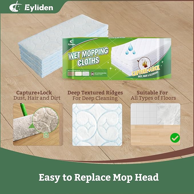 Eyliden 24-Count Disposable Wet Mop Pads Refills, Pre-Moistened - Image 2