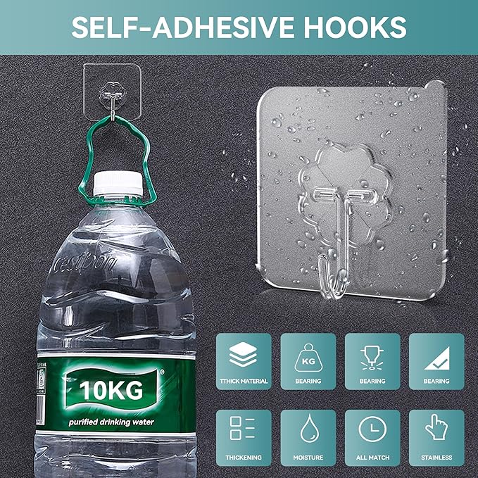50 Pack Sticky Hooks for Hanging Heavy Duty, Wall Hook Adhesive, Transparent - Image 5