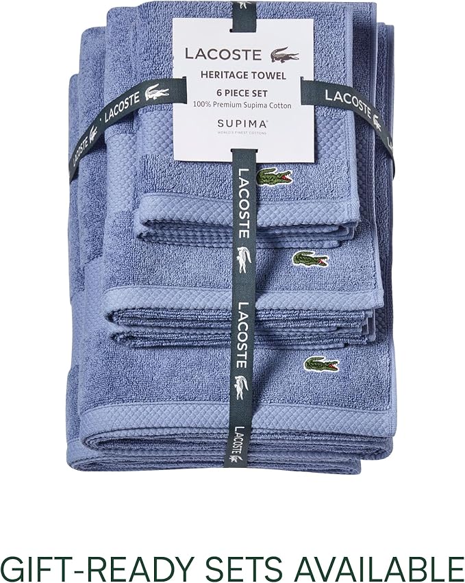 Lacoste Heritage 100% Supima Cotton Bath Towel, Light Denim, Premium Super Soft - Image 5
