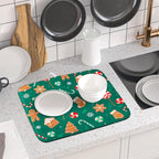 Gingerbread Dish Drying Mat for Kitchen Counter Holiday Green Super Absorbent - Image 6