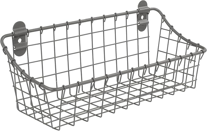 Spectrum Small Wire Wall Basket Industrial Gray Rustic Wall Bin, Vintage Wire by Spectrum