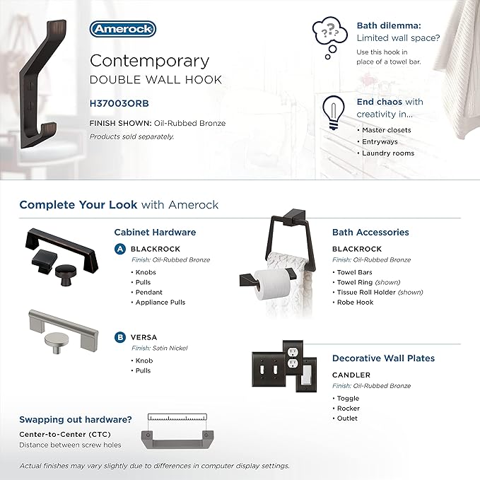 Amerock H37003ORB | Emerge Double Prong Decorative Wall Hook | Oil Rubbed - Image 6