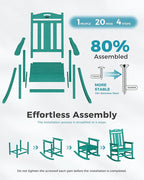 Ciokea Oversized Outdoor Rocking Chairs Set of 3, 380lbs Heavy-Duty Large Patio Rocker, High Back Cozy Porch Chairs, Weather Resistant Patio Rocking Chairs for Outside, Fire Pit, Deck, Aruba Blue - Image 8