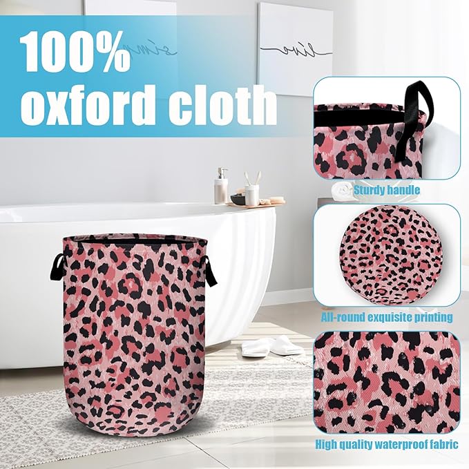 Pink Leopard Laundry Basket, Laundry Hamper Collapsible Oxford Cloth - Image 4