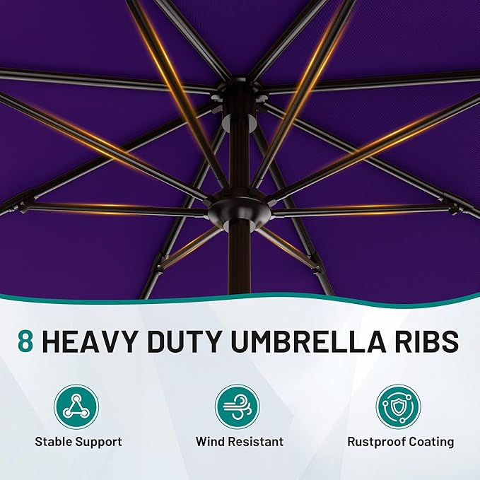 AreShark 9 FT Patio Umbrella for Outdoor, Outdoor Table Umbrella with Push Button Tilt and Crank, Outdoor Patio Umbrellas with 8 Sturdy Ribs for Market, Garden, Pool (Dark Purple) - Image 3