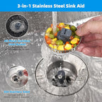 Hibbent 3 in 1 Kitchen Sink Drain Strainer, Stainless Steel Drain Stopper Combo - Image 2