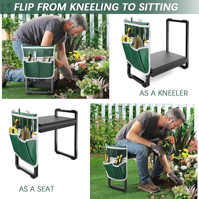 FLINTER 10.2" Wider Garden Kneeler and Seat, Heavy Duty Thick Gardening Bench for Kneeling and Seat - Garden Kneelers for Seniors, Gardening Stools for Women, Grandparents, Gardeners, Black - Image 4