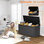 110 Gallon Resin Deck Box, Lockable Patio Outdoor Storage Box for Furniture, Garden Tools and Tools Storage, Waterproof Outside Storage Boxes - Patterned black - Image 6