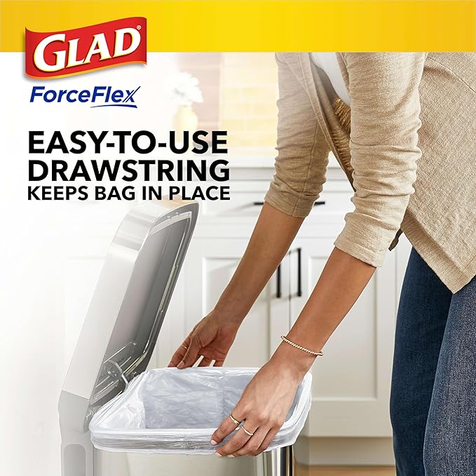 Glad ForceFlex Tall Kitchen Drawstring Trash Bags, 13 Gal, Pine-Sol Original - Image 7